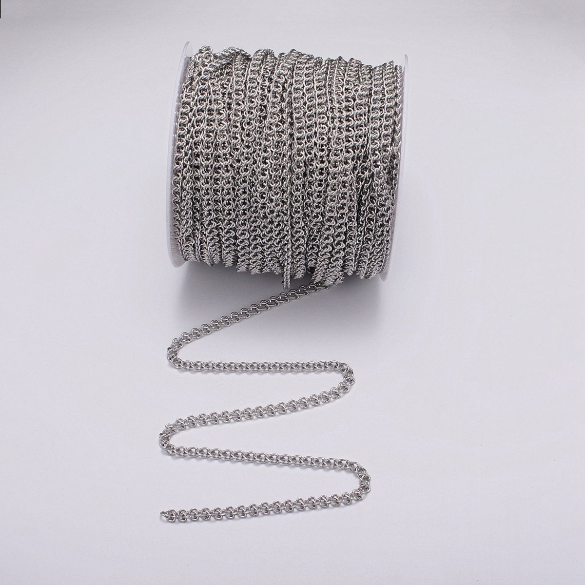 White Gold Filled 12mm Geometric C-Shaped Wheat Double Link Designed Unfinished Chain | ROLL-1100 Clearance Pricing