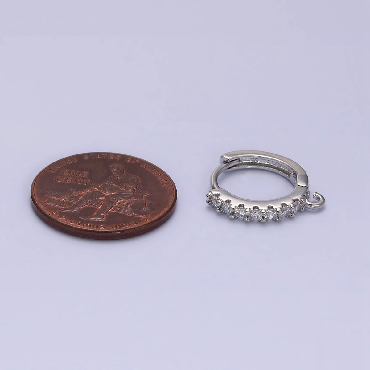 White Gold Filled 15mm Micro Paved CZ Huggie Open Loop Earrings | Z-361