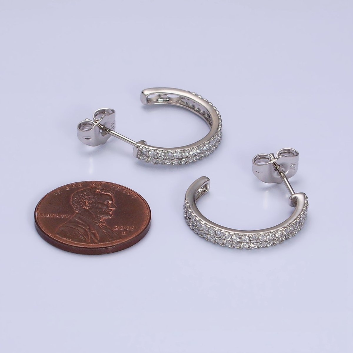 White Gold Filled 20mm Clear Micro Paved CZ C-Shaped Hoop Earrings | AD1421