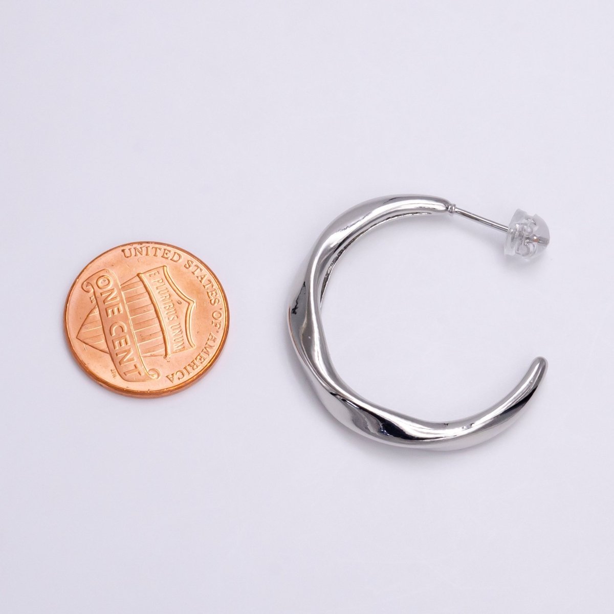 White Gold Filled 30mm Twisted C Shaped Geometric Hoop Earrings | P-115