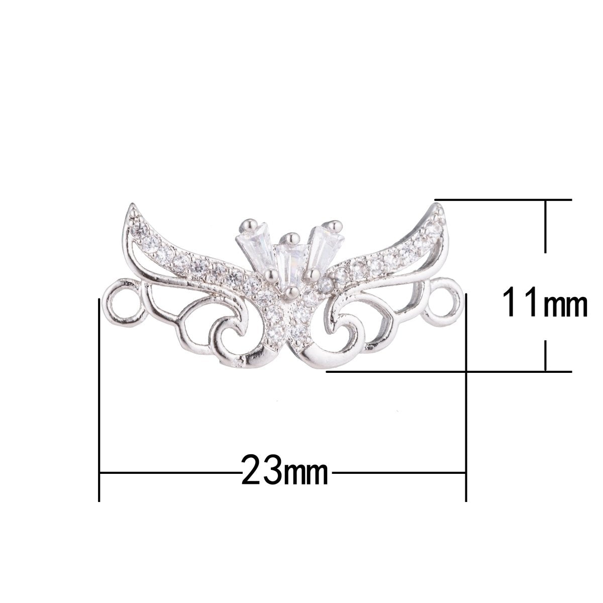 White Gold Filled Butterfly, Romantic Lover Love, Cubic Zirconia Bracelet Connector Charm, Necklace Pendant, Findings for Jewelry Making F-160