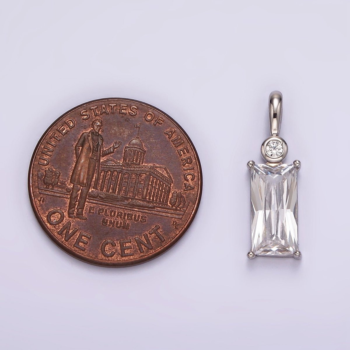 White Gold Filled Clear Baguette CZ Bezel Bail Pendant | AA1125