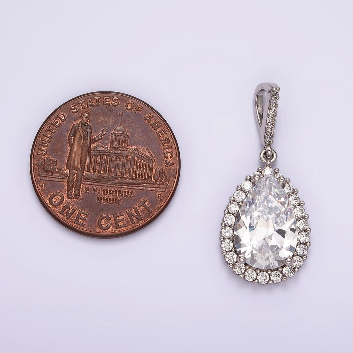 White Gold Filled Clear CZ Lined Teardrop Micro Paved Pendant | AA1124