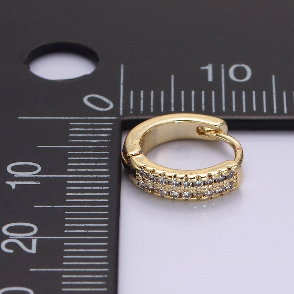 White Gold Filled CZ Double Micro Paved Lined 12mm Cartilage Huggie Earrings in Silver | AE100