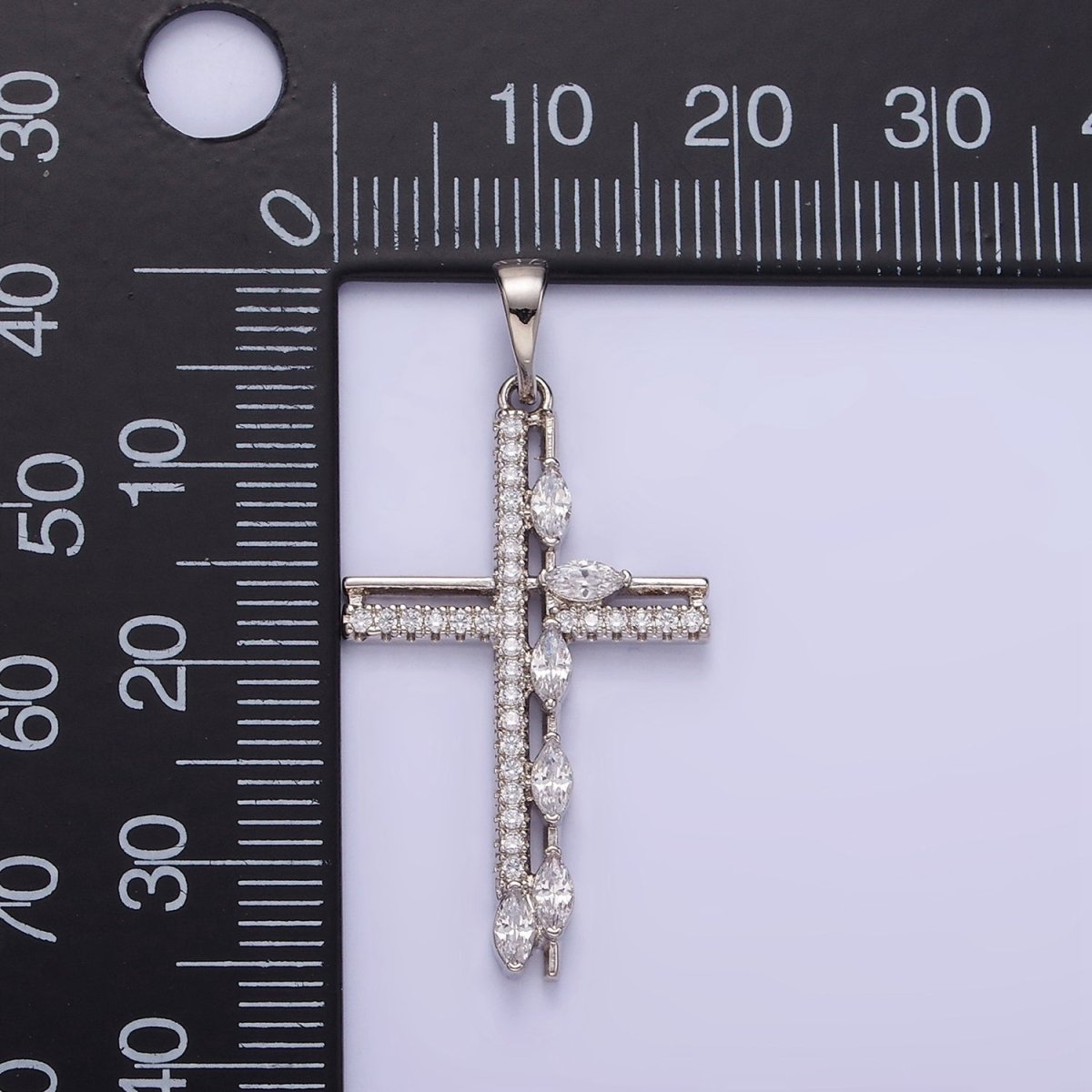 White Gold Filled CZ Marquise Micro Paved Open Cross Religious Pendant | AA1127