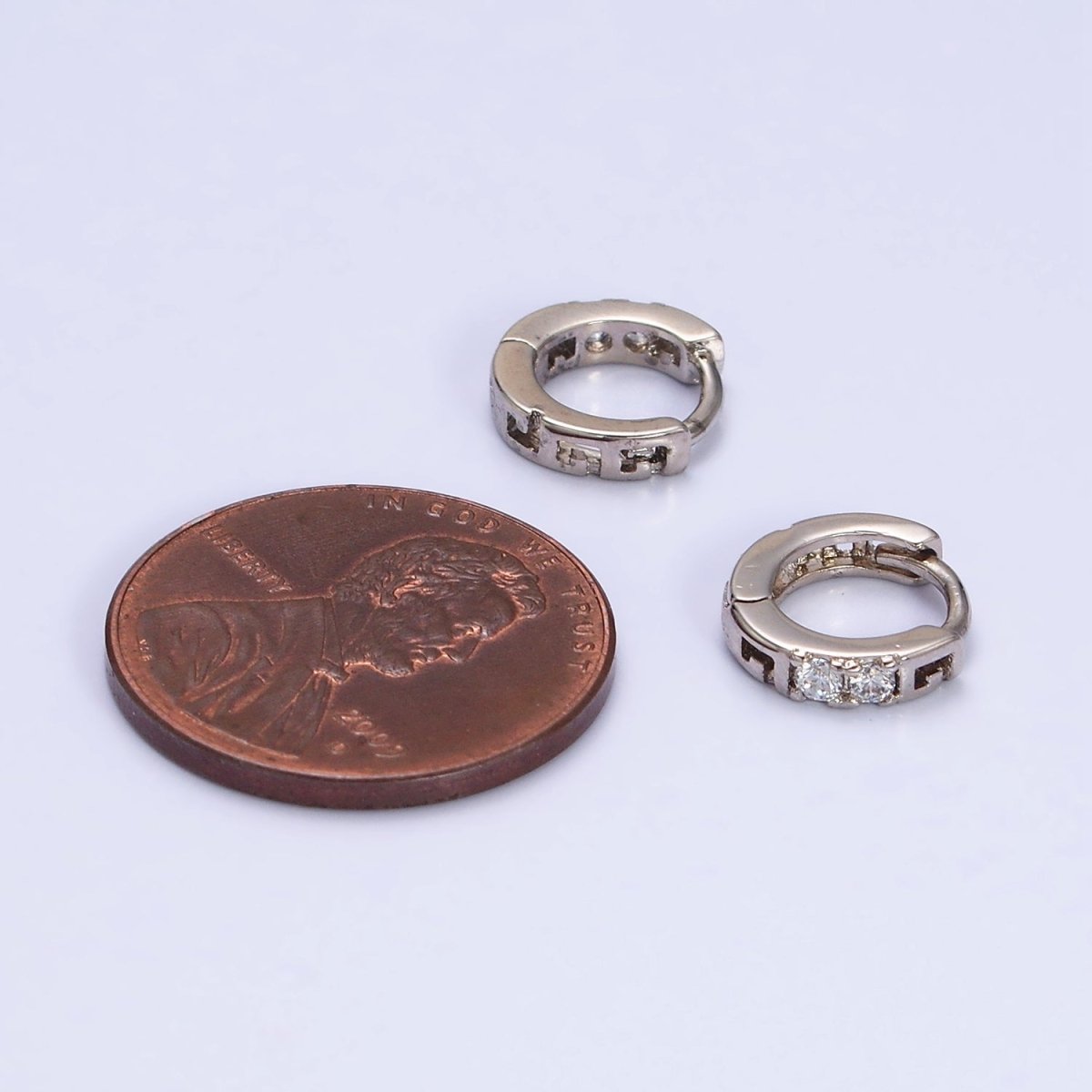 White Gold Filled Double Two Clear CZ Lined 10mm Cartilage Huggie Earrings | AD1450