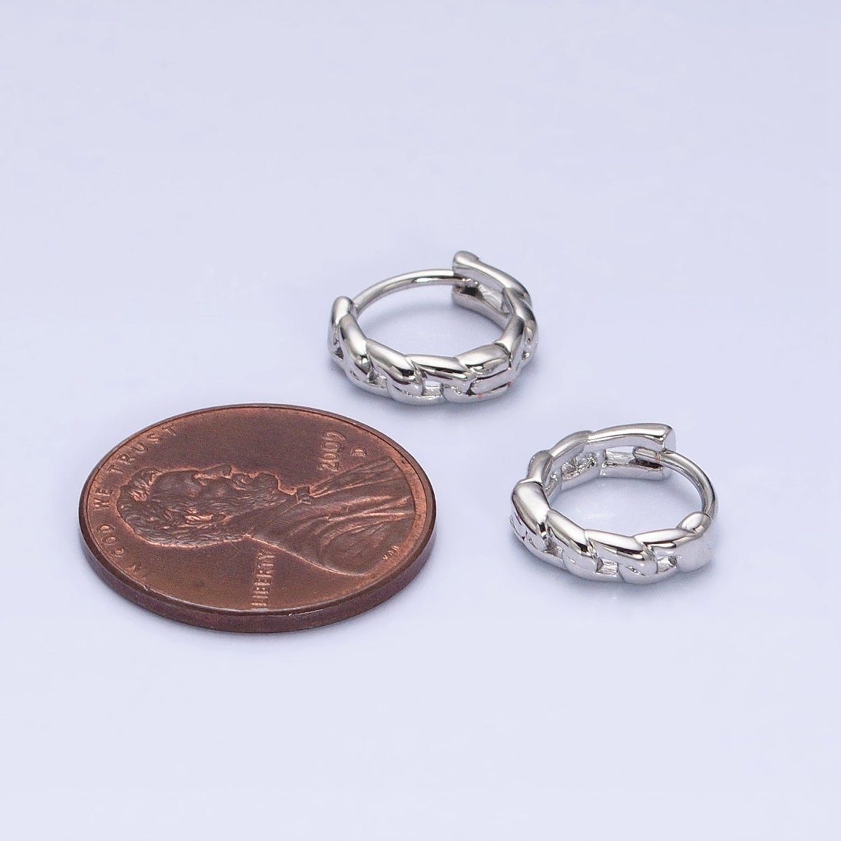 White Gold Filled Flat Curb Link 11mm Cartilage Huggie Earrings | AD858