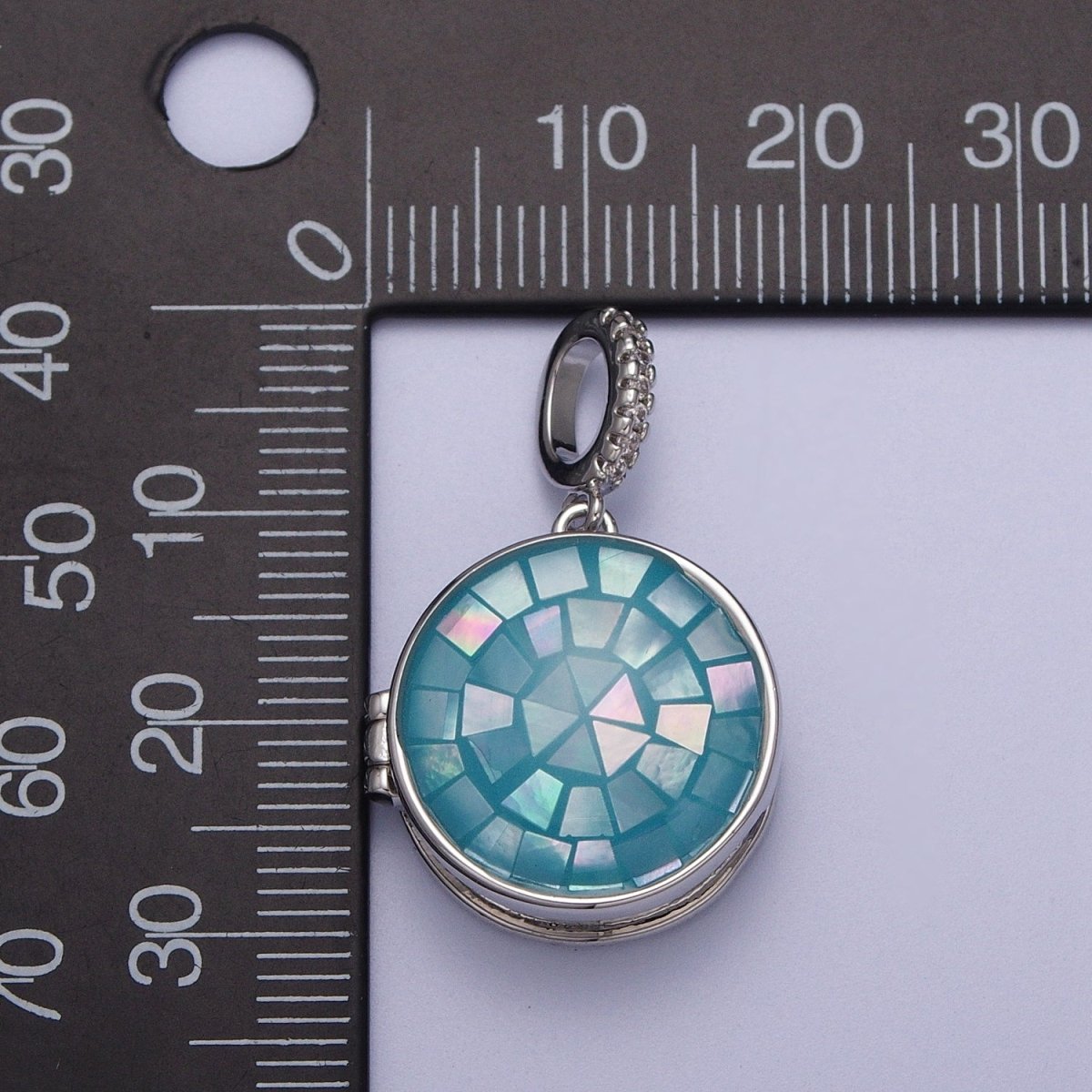 White Gold Filled Marian Cross Black, Green, Pink, White, Green Shell Opal Round Locket Pendant H-044 H-052 H-060 H-066 H-073