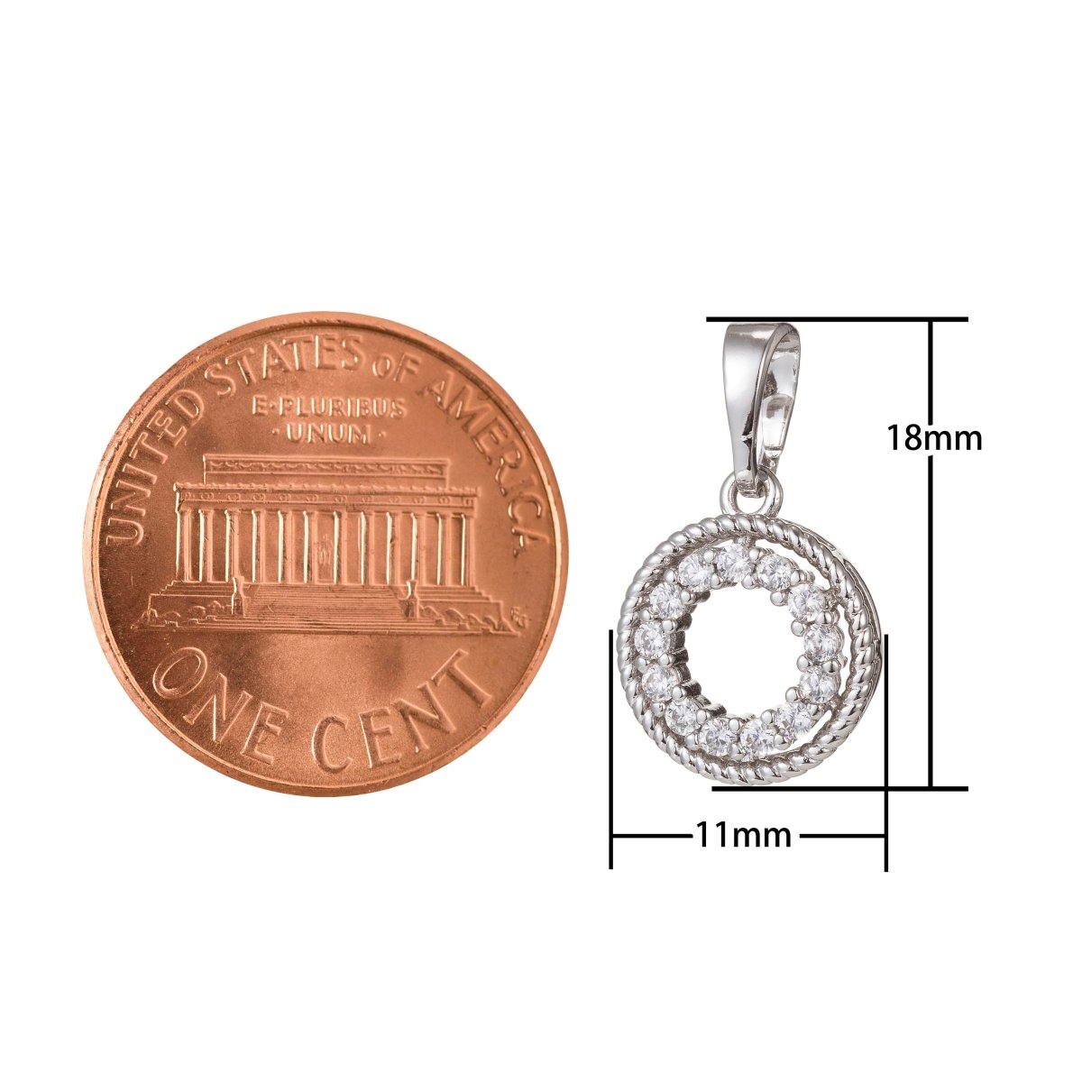White Gold Filled Micro Pave CZ Circle Pendant Charm, Micro Pave CZ Pendant Charm, White Gold Filled Geometric Pendant, For DIY Jewelry I-506