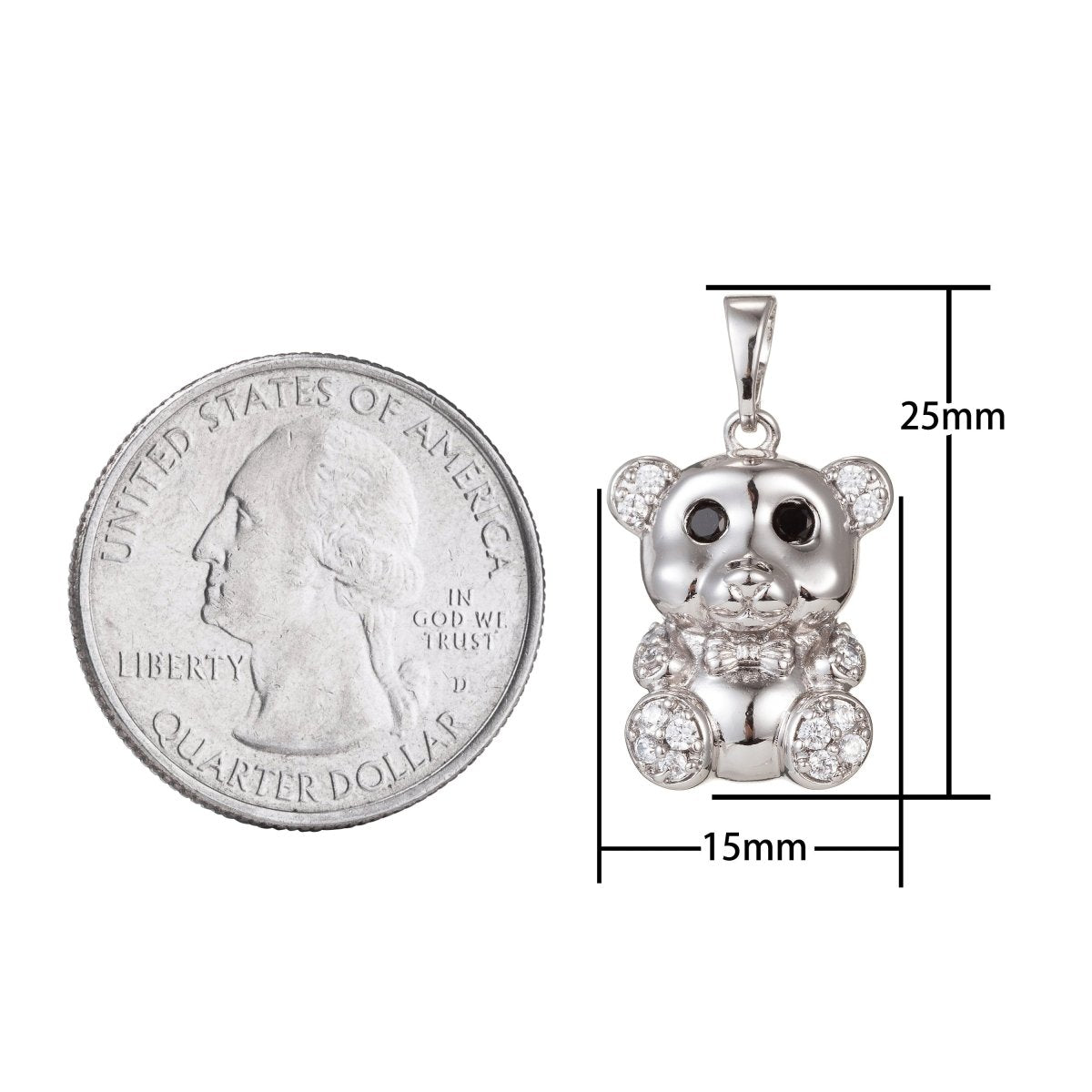 White Gold Filled Micro Pave CZ Cute Bear Pendant Charm, Bear Pendant Charm, White Gold Bear Pendant, For DIY Jewelry I-475