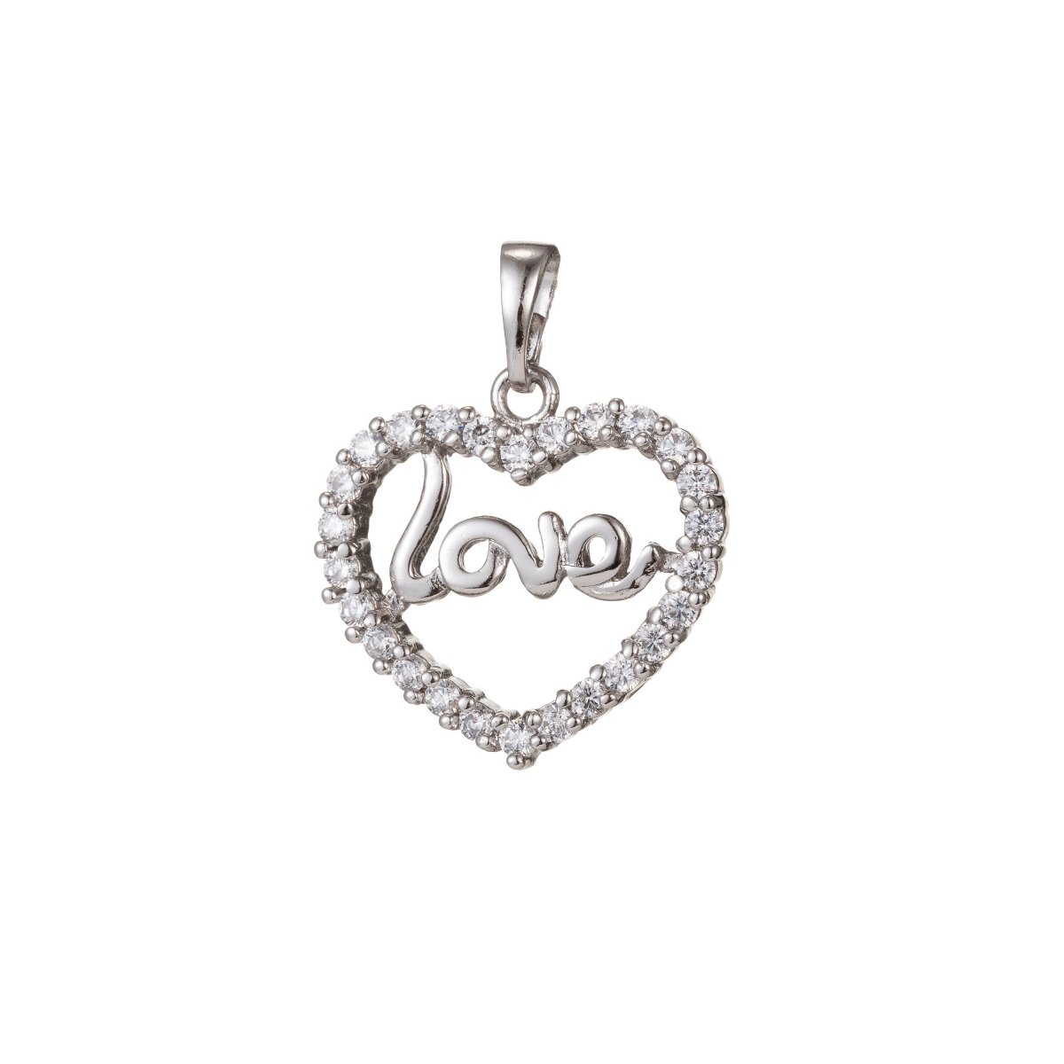 White Gold Filled Micro Pave CZ Heart Pendant Charm, Love Heart Micro Pave CZ Pendant Charm, Gold Filled Pendant, For DIY Jewelry I-456