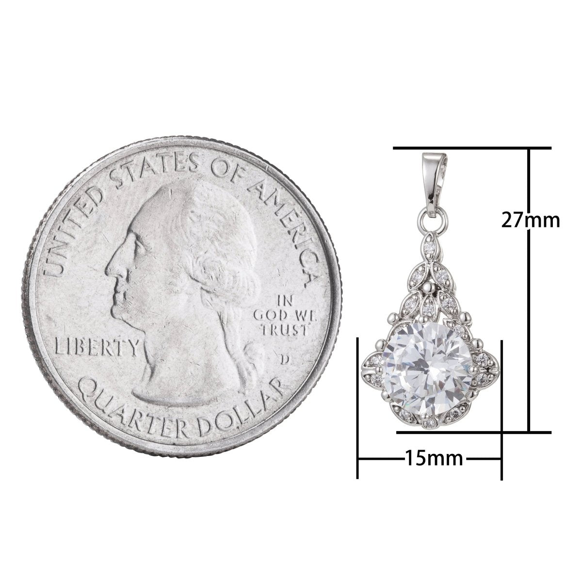 White Gold Filled Micro Pave CZ Pendant Charm, Micro Pave CZ Pendant Charm, White Gold Filled Geometric Pendant, For DIY Jewelry I-465