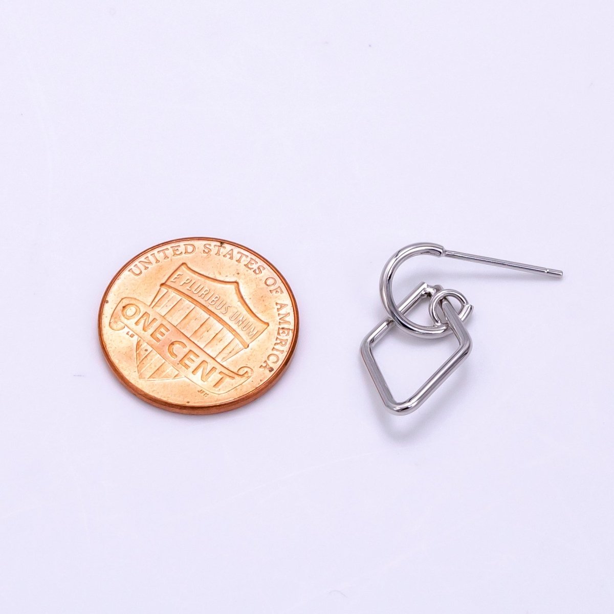White Gold Filled Open Rhombus Drop C-Shaped Hoop Earrings | AB1277