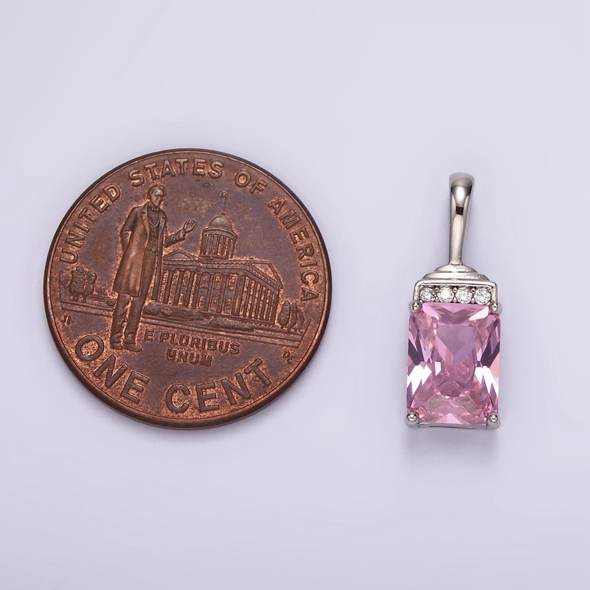 White Gold Filled Pink Baguette Micro Paved CZ Bail Pendant | AA1126