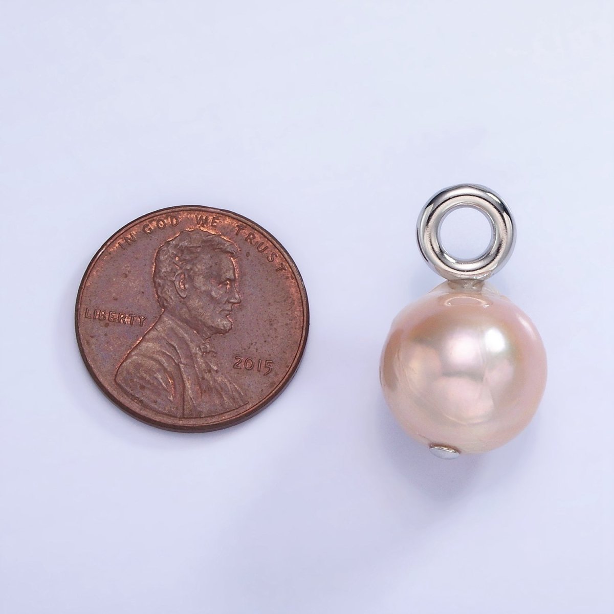 White Gold Filled Purple Freshwater Pearl Button Drop Pendant | P1702