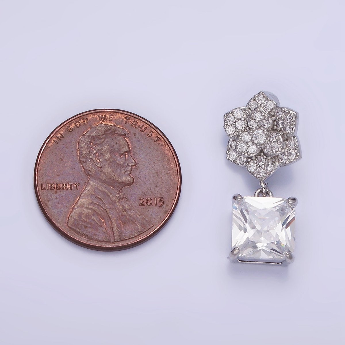 White Gold Filled Square CZ Drop Micro Paved Flower Pendant | AA1169
