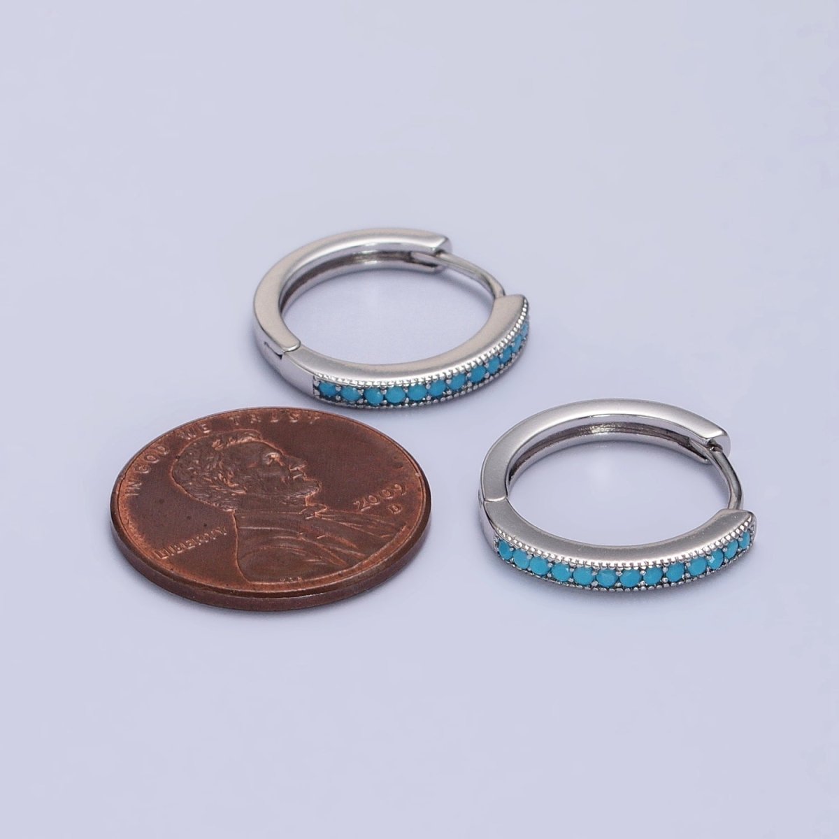 White Gold Filled Turquoise Lined 17mm Minimalist Endless Hoop Earrings | AB1052