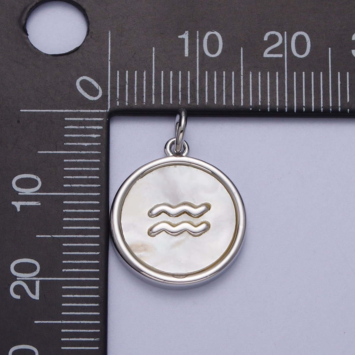 White Gold Filled Zodiac Signs Shell Pearl Round Coin Astrology Horoscope Silver Charm | A-A1731-A-A1736