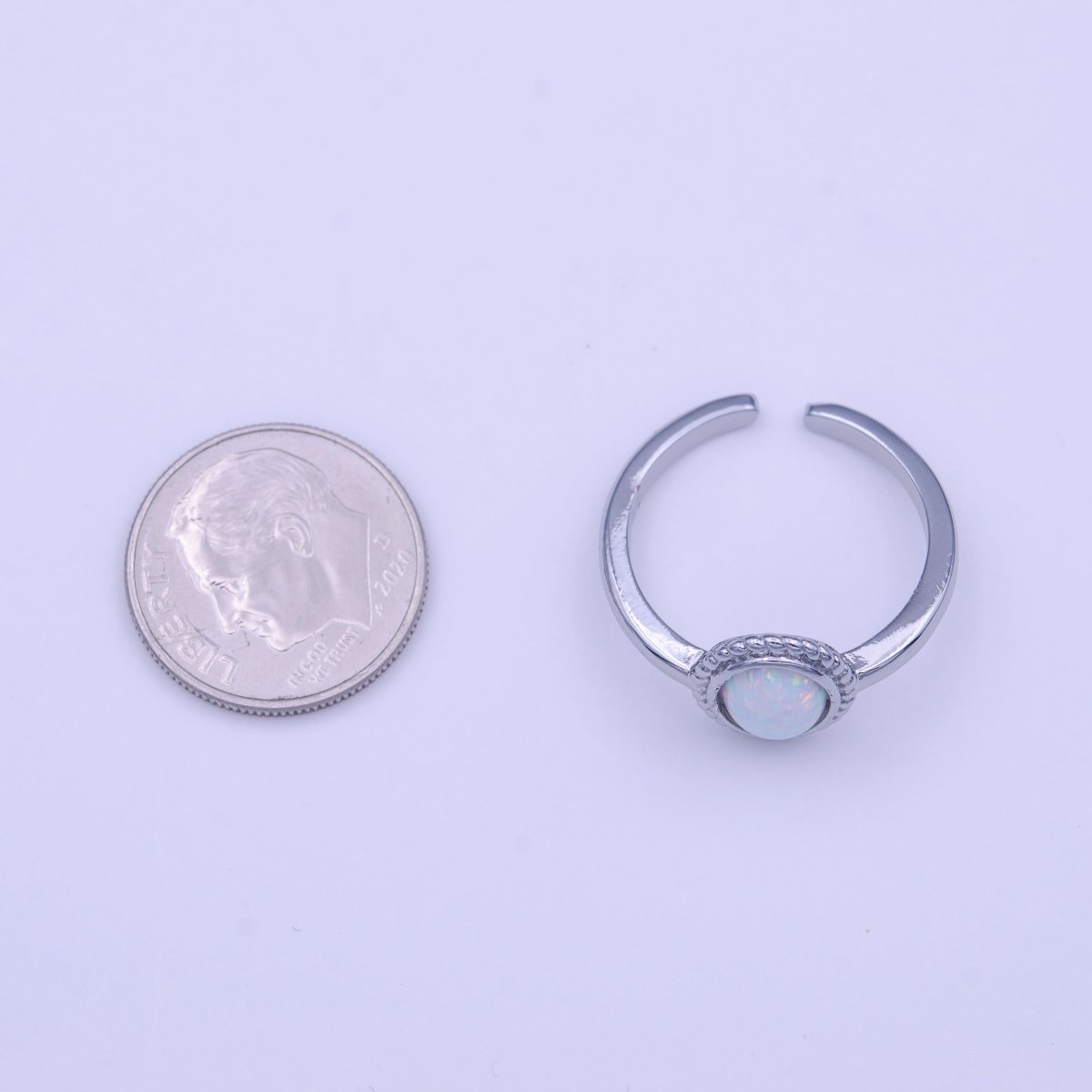White Opal Braided Oval Minimalist Silver Ring | O-129