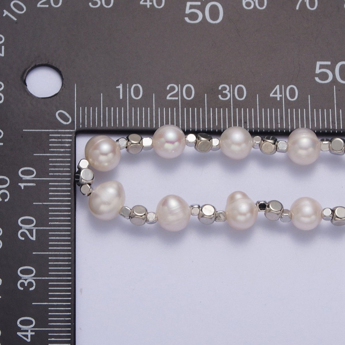 White Shell Pearl Silver Cube Spacer Beads 15.75 Inch Necklace | WA-1421 Clearance Pricing