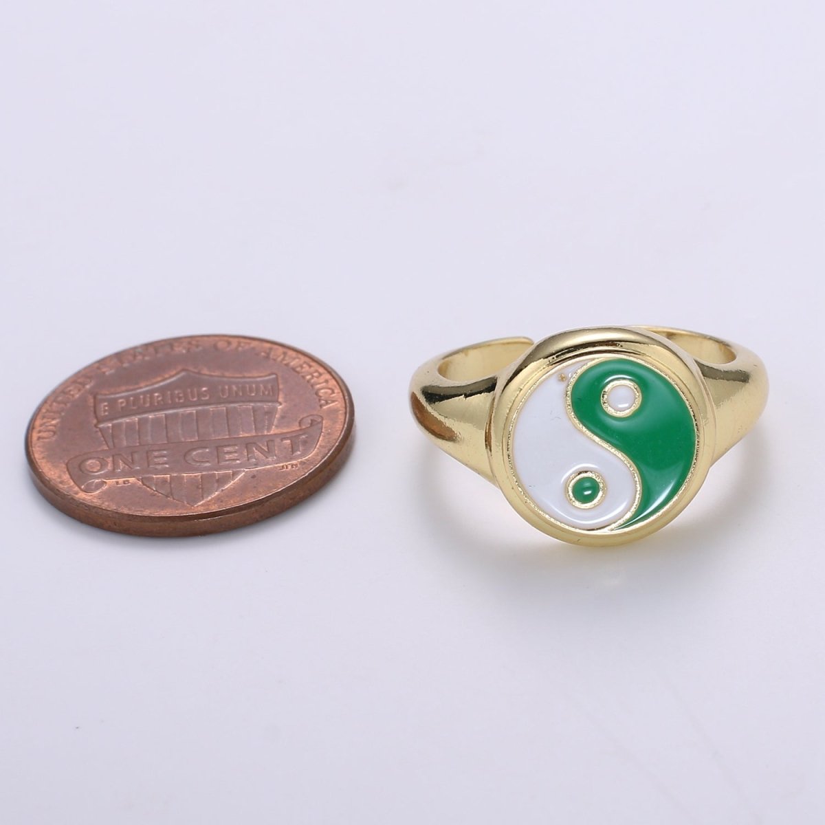 Yin Yang Ring, Signet Ring, Adjustable Gold Ring, Colorful Pastel Enamel Ring, Stackable Ring Black White Pink blue Green Ring for Women