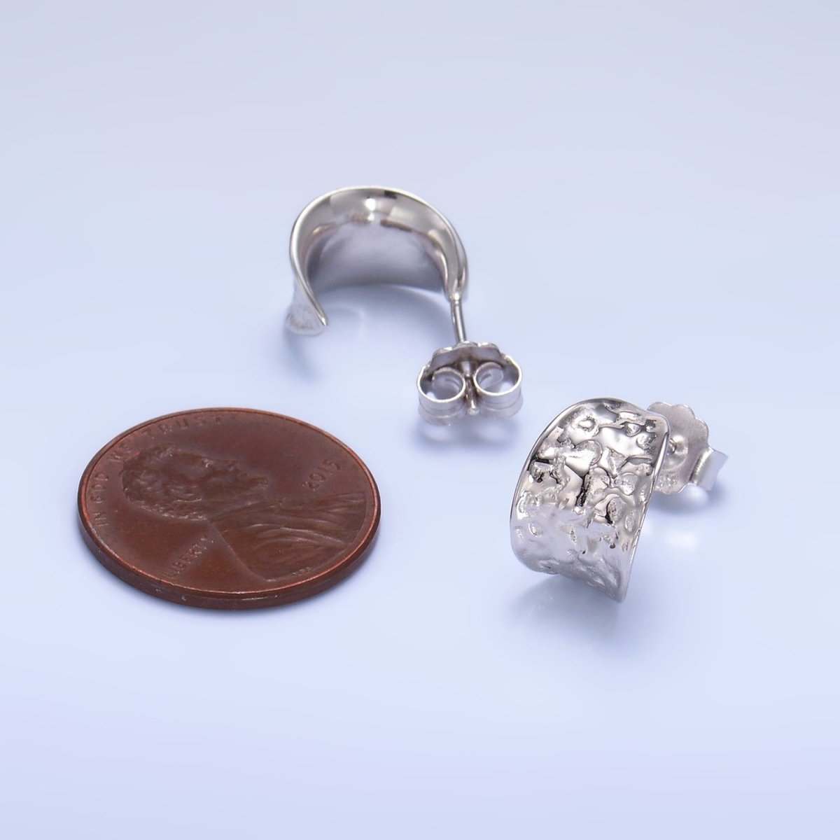S925 Sterling Silver Hammered C-Shaped Hoop Earrings | SL-582
