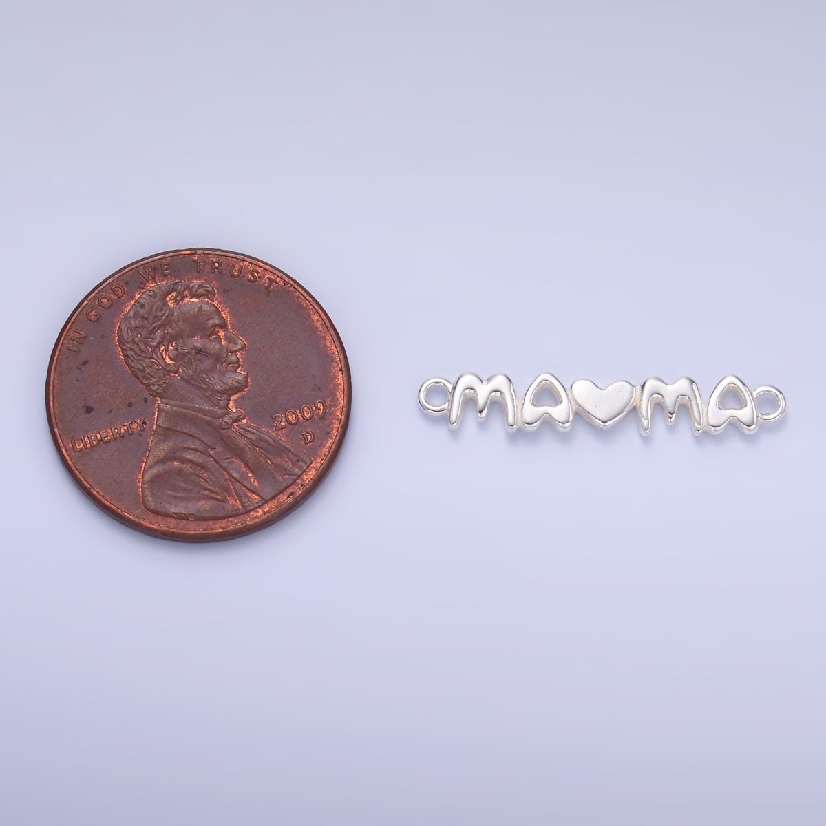 S925 Sterling Silver Mini "Mama" Heart Script Connector | SL-635