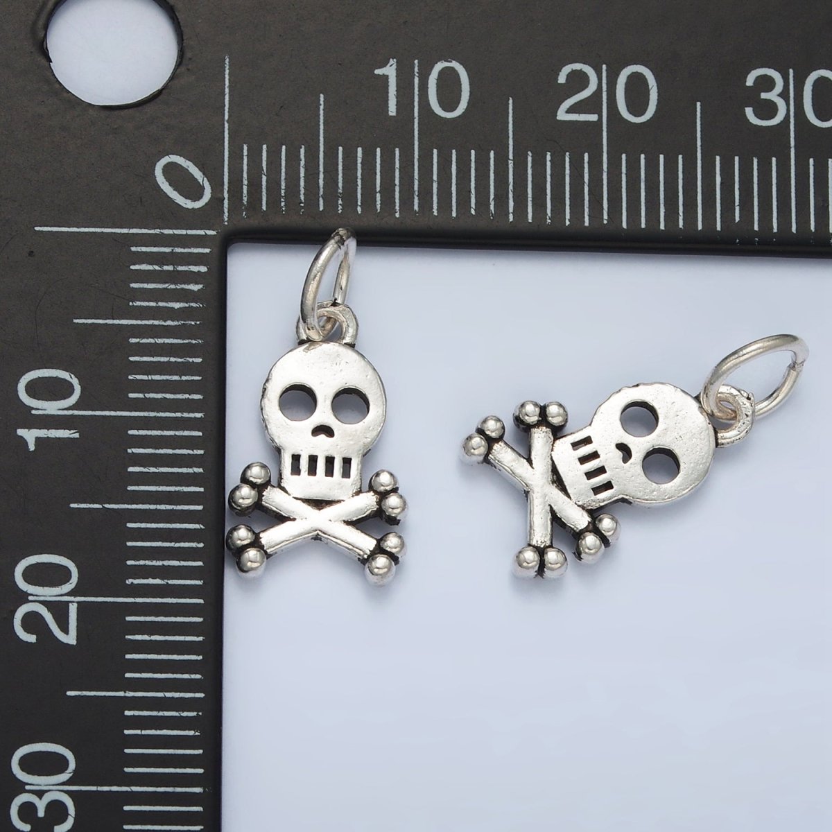 S925 Sterling Silver Skull Skeleton Oxidized Silver Charm | SL-503