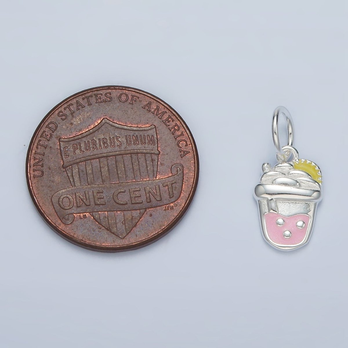 S925 Sterling Silver Strawberry Boba Milk Tea Drink Enamel Charm | SL-504