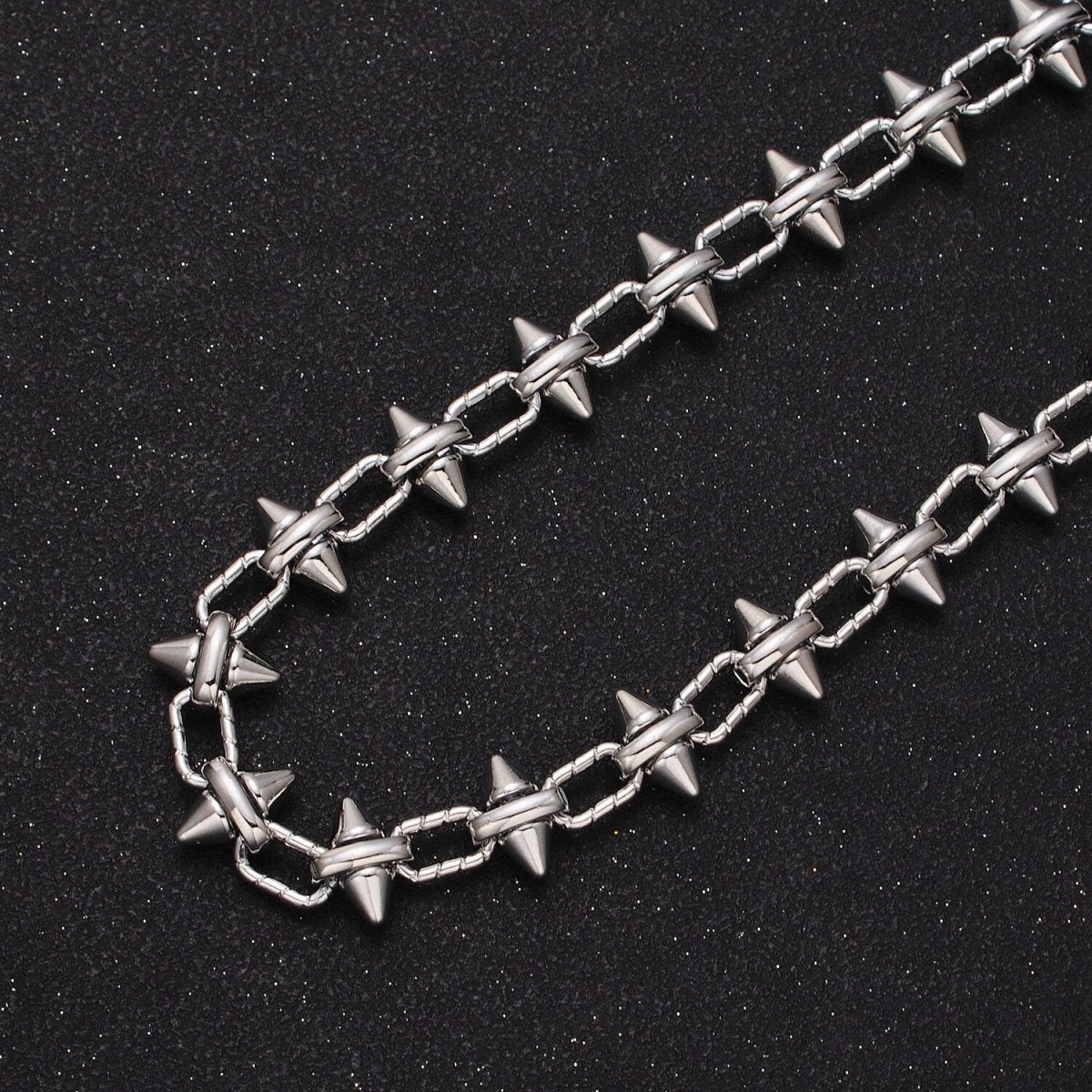 Silver 12.8mm Designed Bulk Chain, Spiked Link w. Paper Clip Cable Unfinished Statement Chain | Roll-996, Roll-997