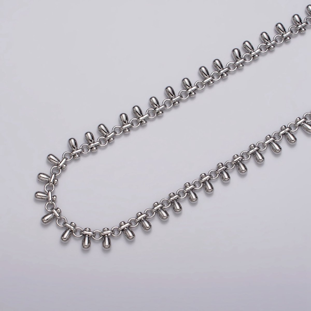 Silver Teardrop Charm Dangle Rolo Link Designed Unfinished Jewelry Making Yard Chain | Roll-1175 Roll-1176