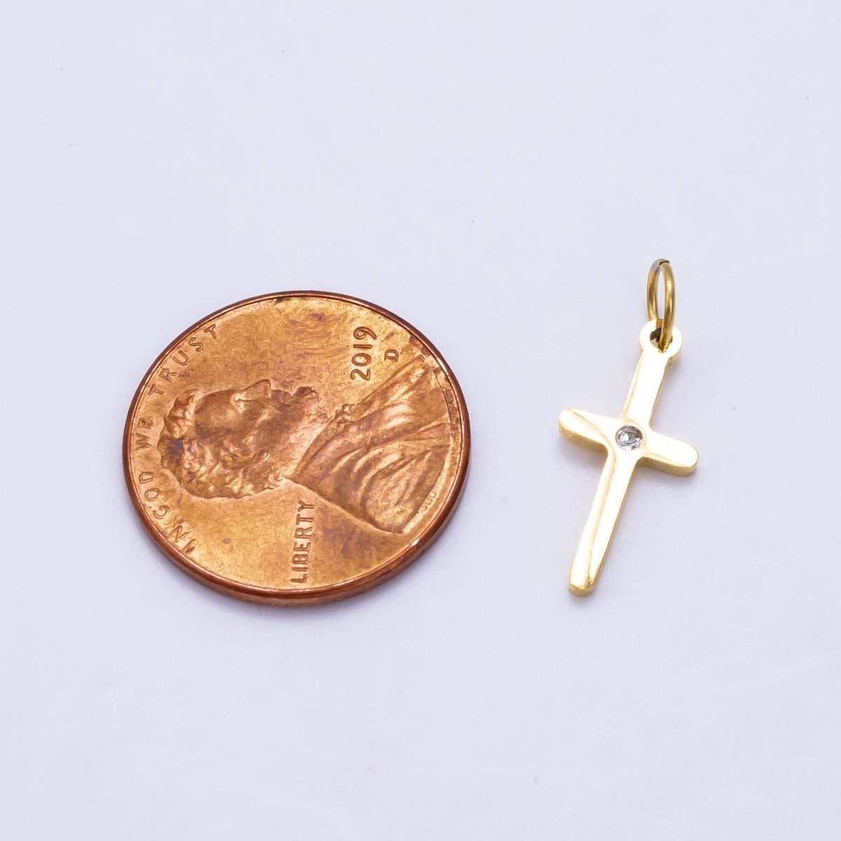 Stainless Steel 13mm Clear CZ Religious Cross Charm | P1293