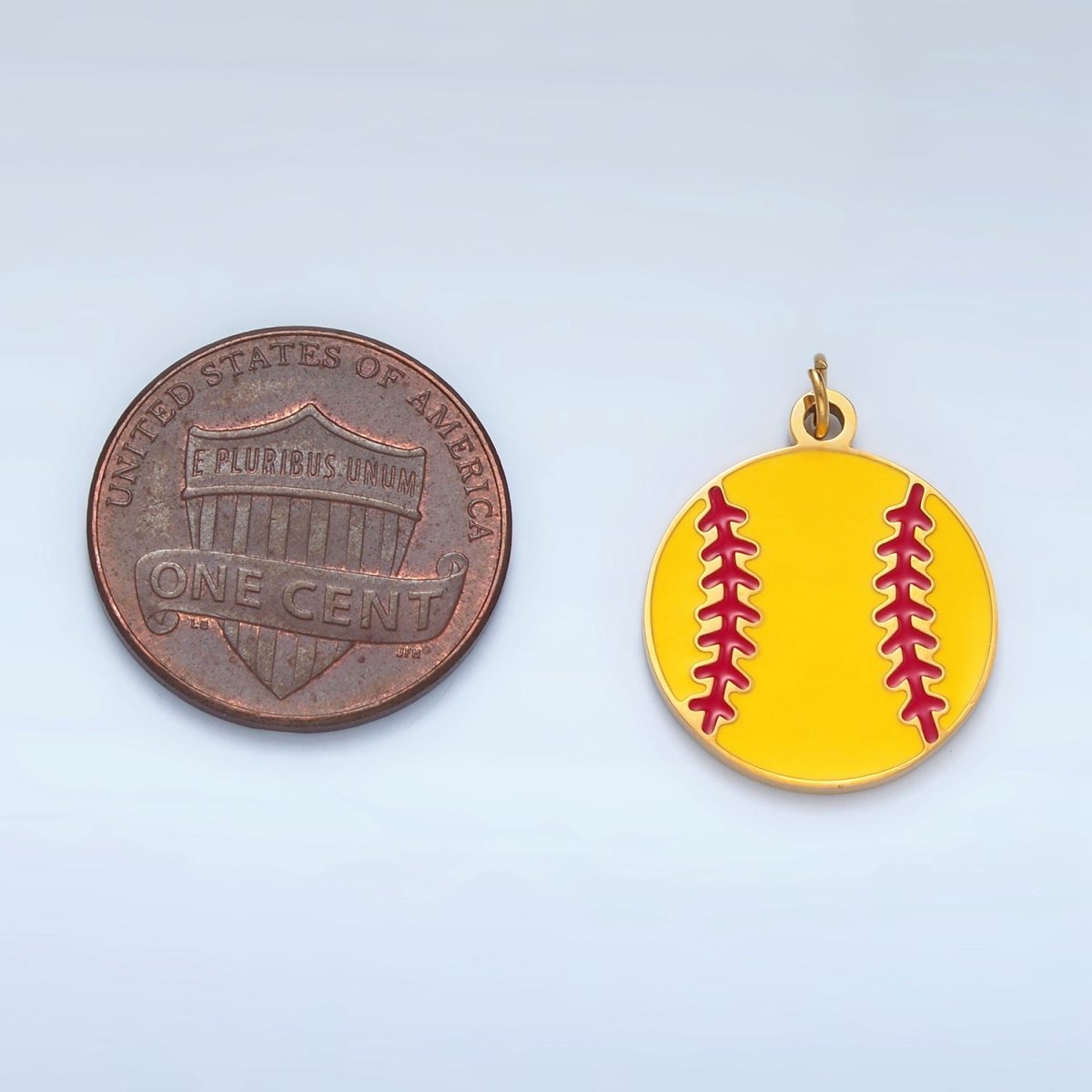 Stainless Steel 20mm Yellow Softball Sports Enamel Round Charm | P1225
