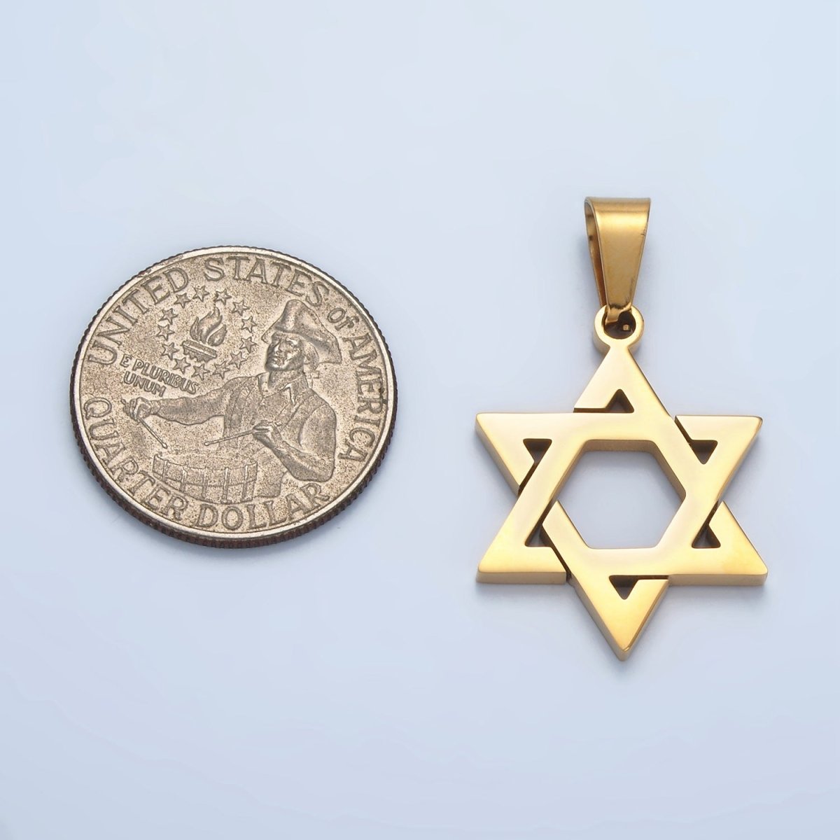 Stainless Steel 37mm Star of David Jewish Religious Open Pendant in Gold & Silver | P1481