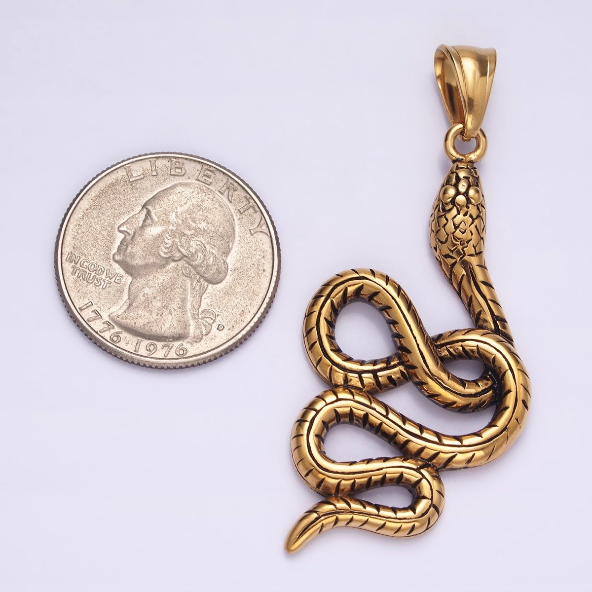 Stainless Steel 54mm Slithering Snake Serpent Animal Textured Pendant | P-855