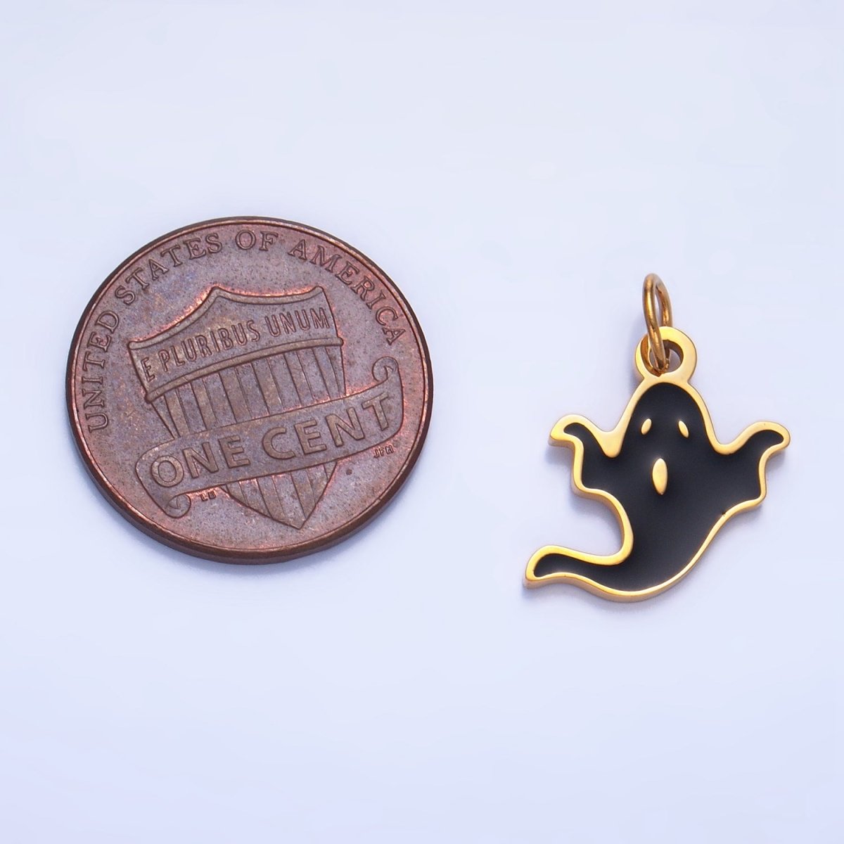 Stainless Steel Black Enamel Ghost Halloween Holiday Charm | P1523