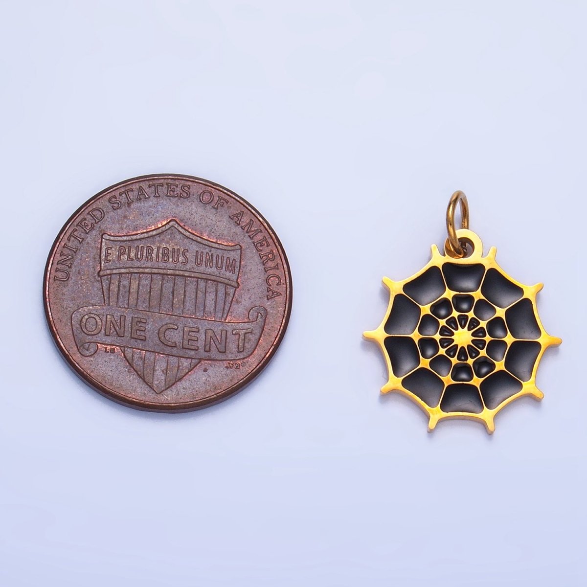 Stainless Steel Black Enamel Spider Web Animal Charm | P1538