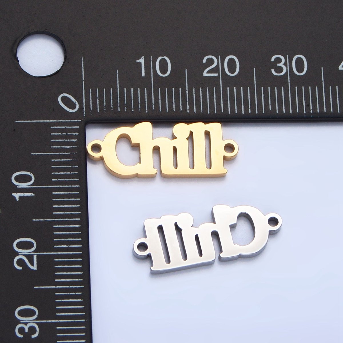 Stainless Steel "Chill" Word Charm Connector in Gold & Silver | G-455