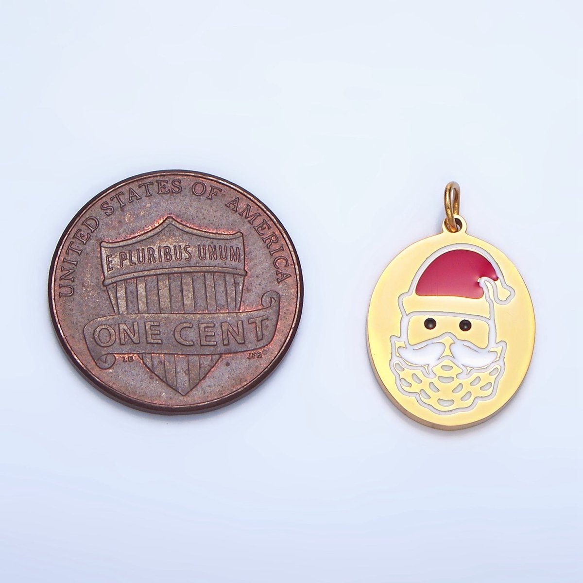 Stainless Steel Christmas Santa Claus Enamel Oval Holiday Charm | P1506