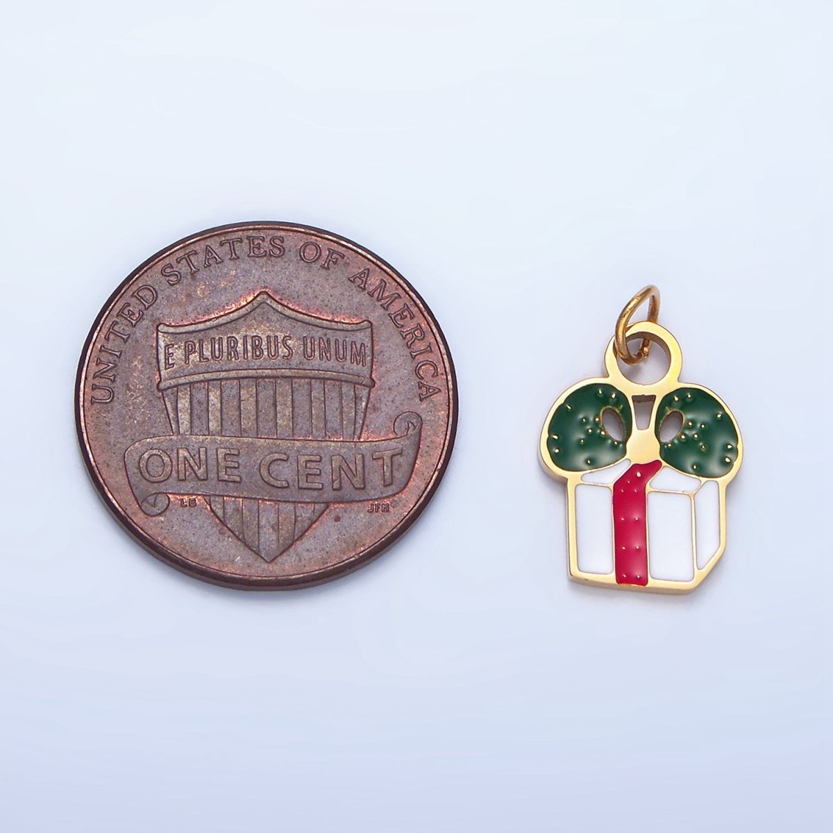 Stainless Steel Christmas Wrapped Present Enamel Holiday Charm | P1375
