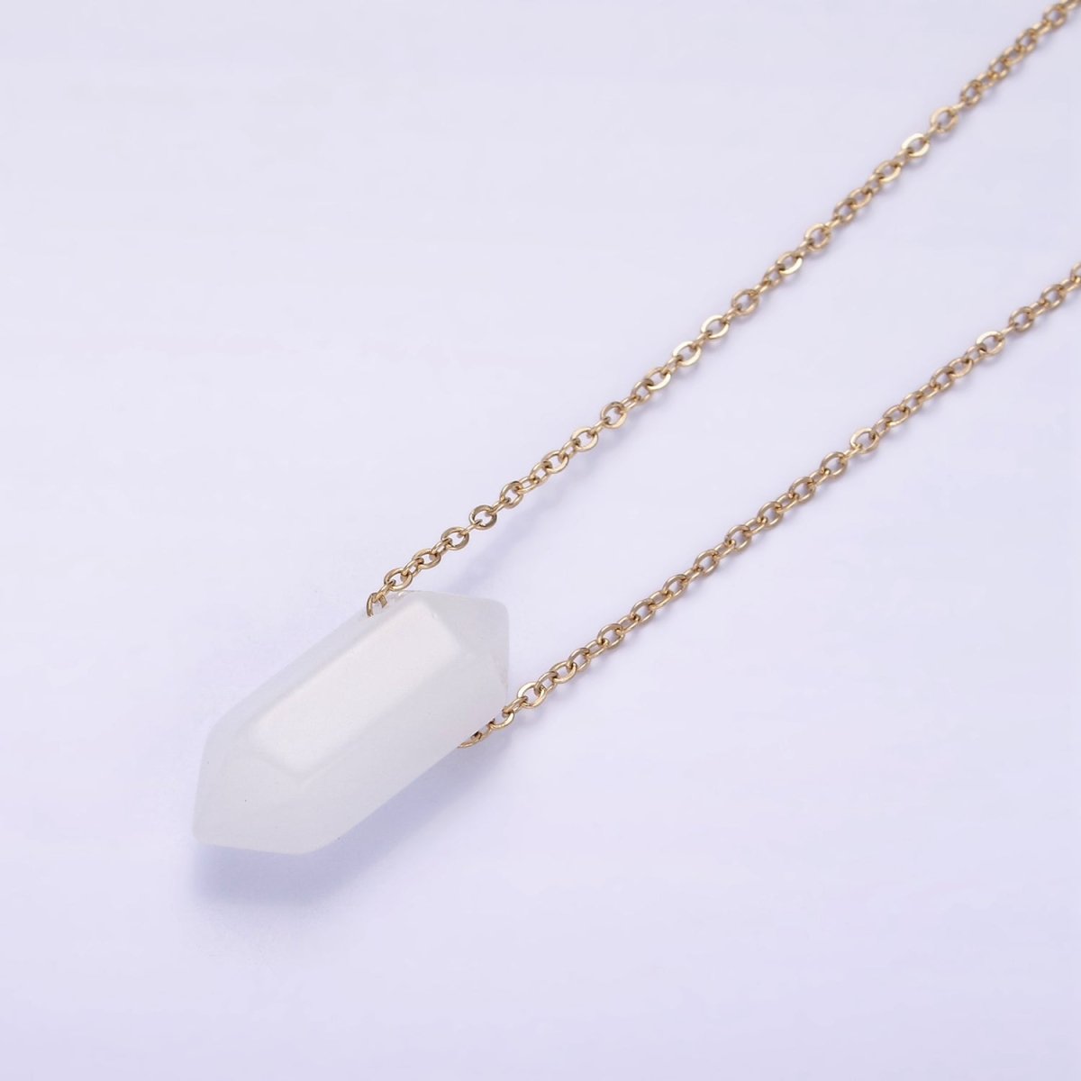 Stainless Steel Clear Quartz Gemstone 17" Cable Chain Necklace w. 2 Inch Extender | WA-2544