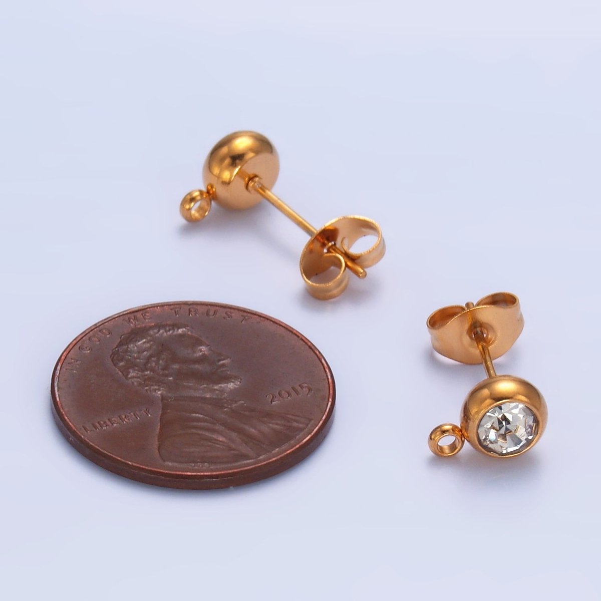 Stainless Steel CZ Bezel Round Drop Stud Earrings Findings | Z1057