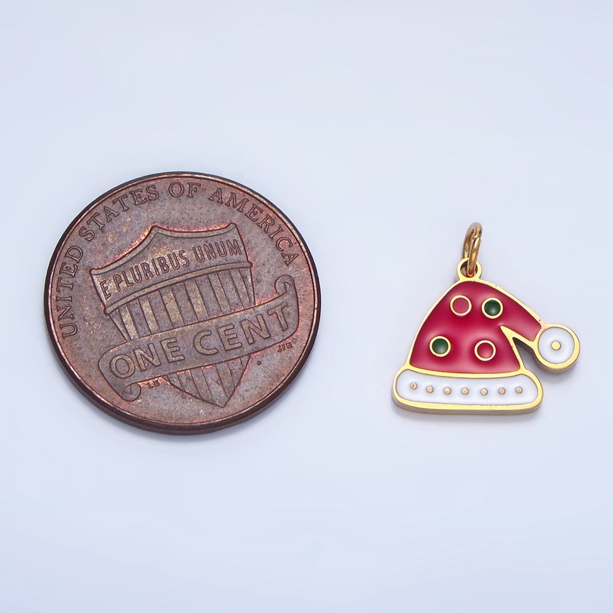 Stainless Steel Dotted Enamel Christmas Hat Holiday Charm | P1498