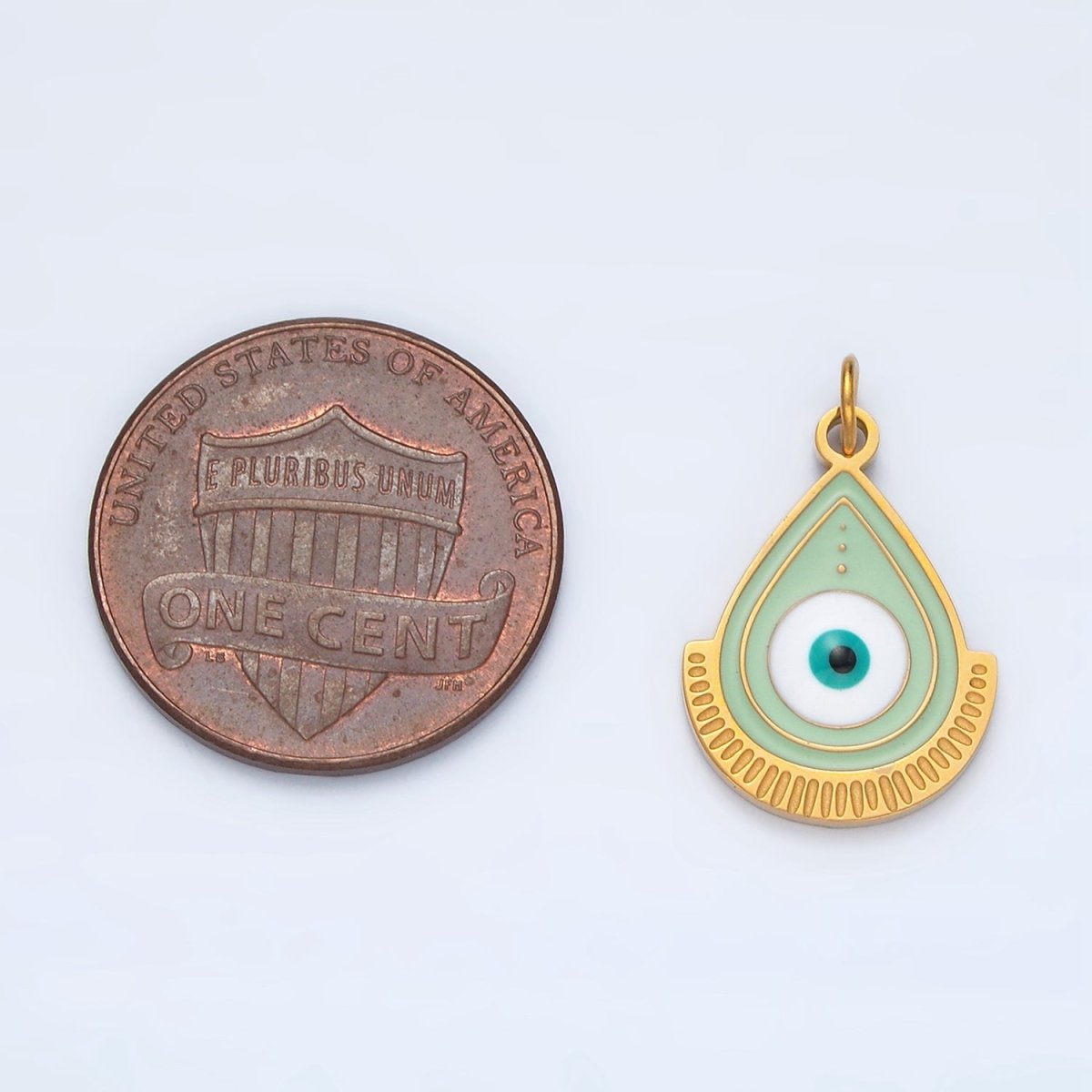 Stainless Steel Evil Eye Green Enamel Teardrop Charm | P620