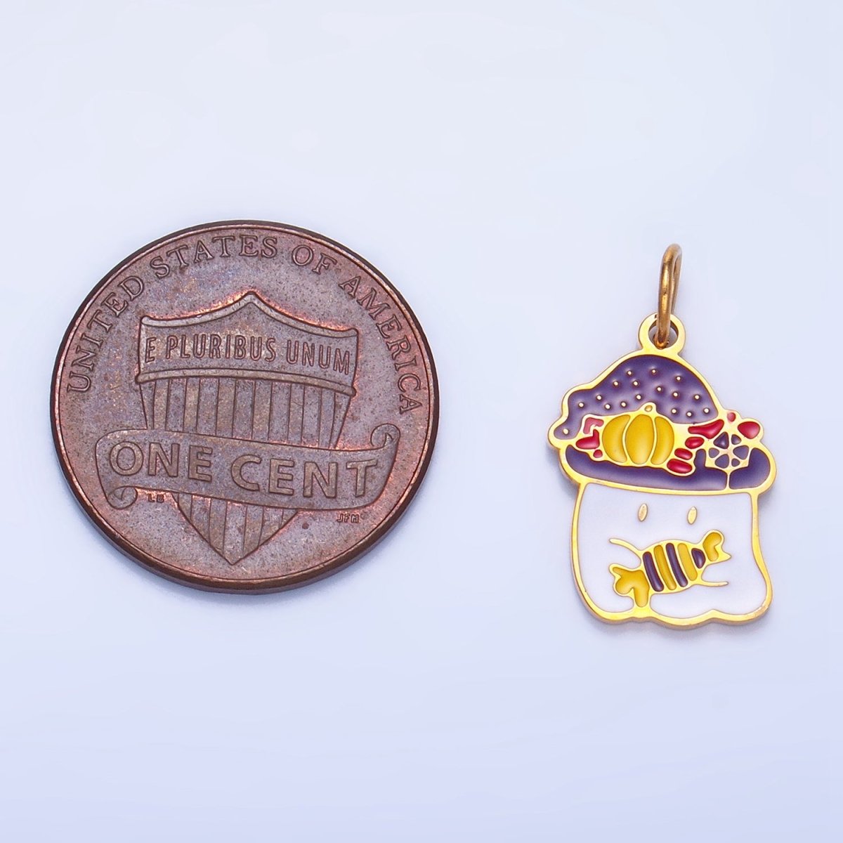 Stainless Steel Ghost Witch with Candy Pumpkin Hat Enamel Halloween Holiday Charm | P1535
