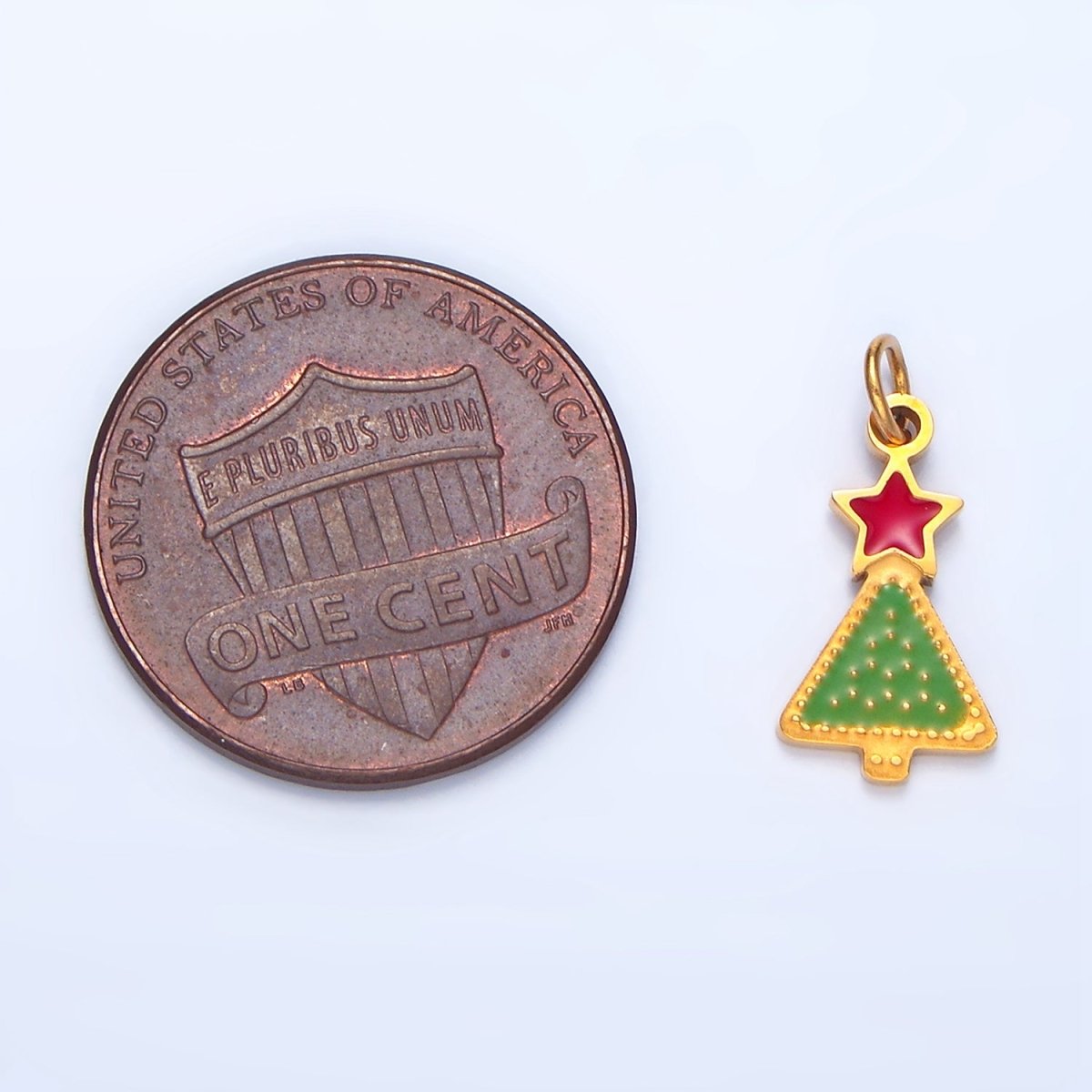 Stainless Steel Green Christmas Tree Star Enamel Holiday Charm | P1520
