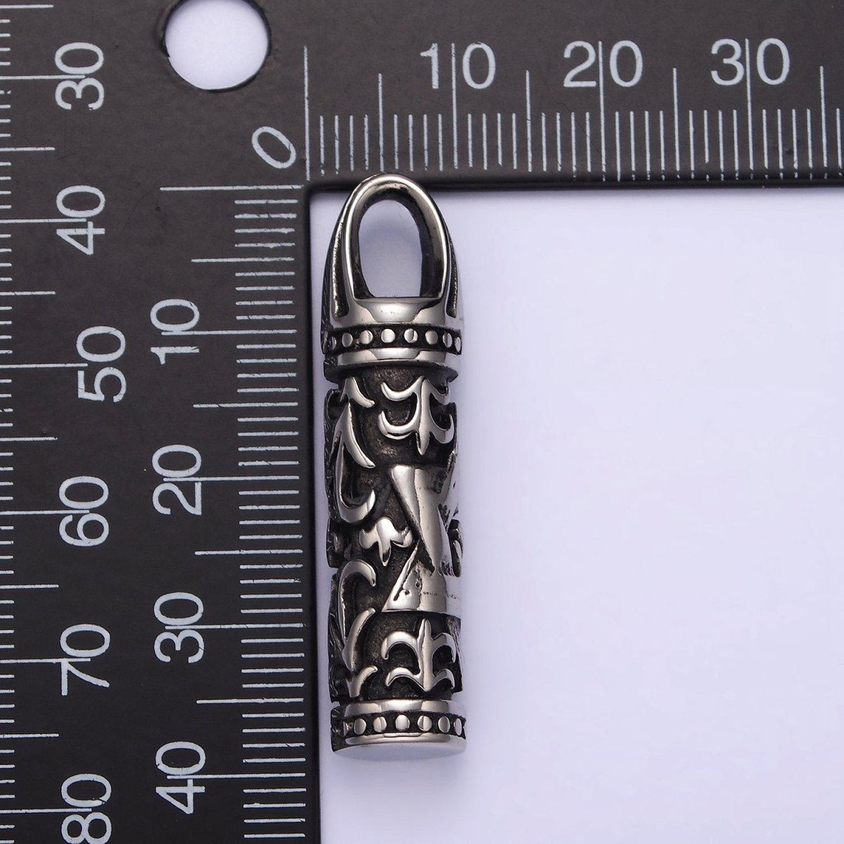 Stainless Steel Jewish Star of David Curved Line Engraved Cylinder Tube Pendant | P-766