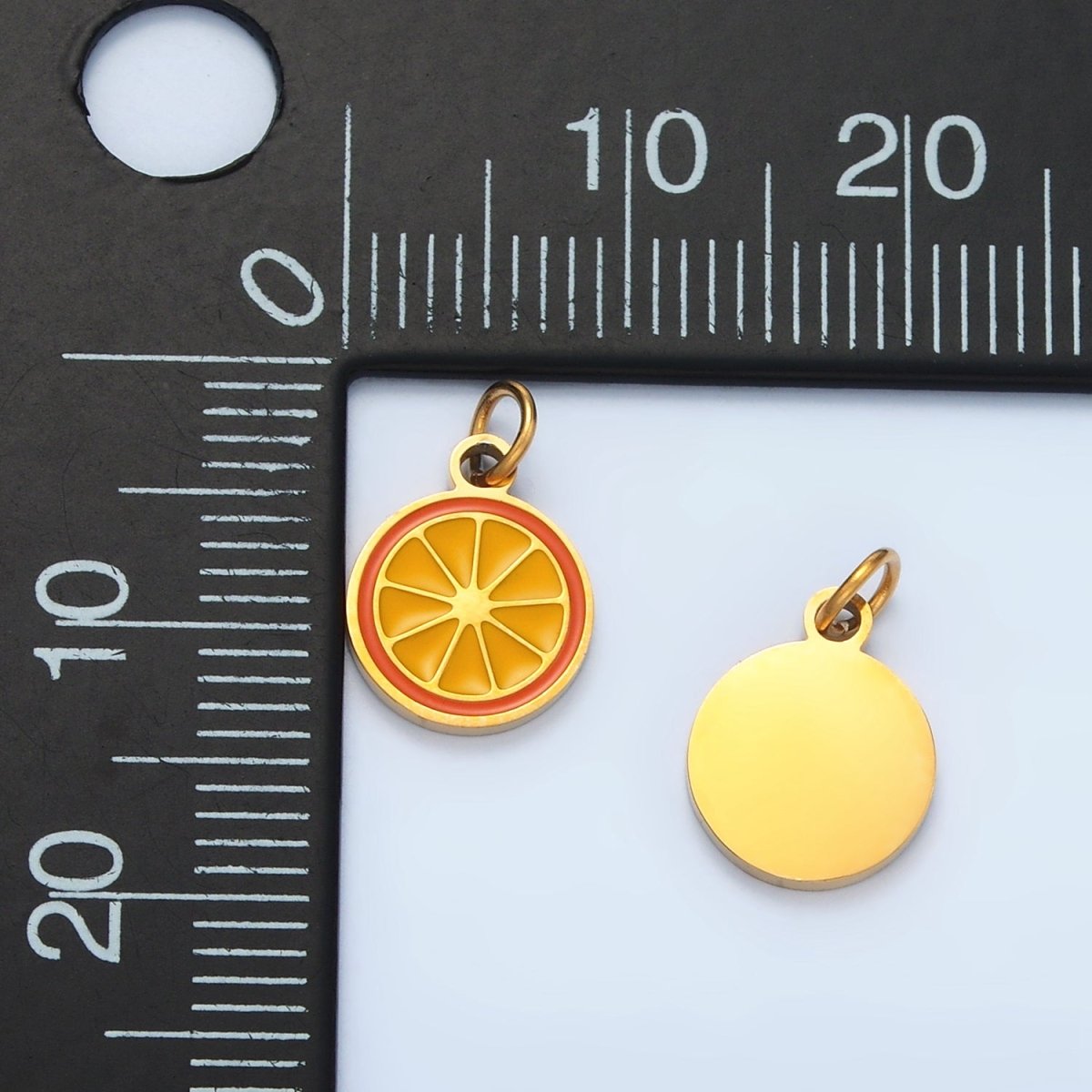 Stainless Steel Mini Orange Fruit Enamel Round Charm | P679
