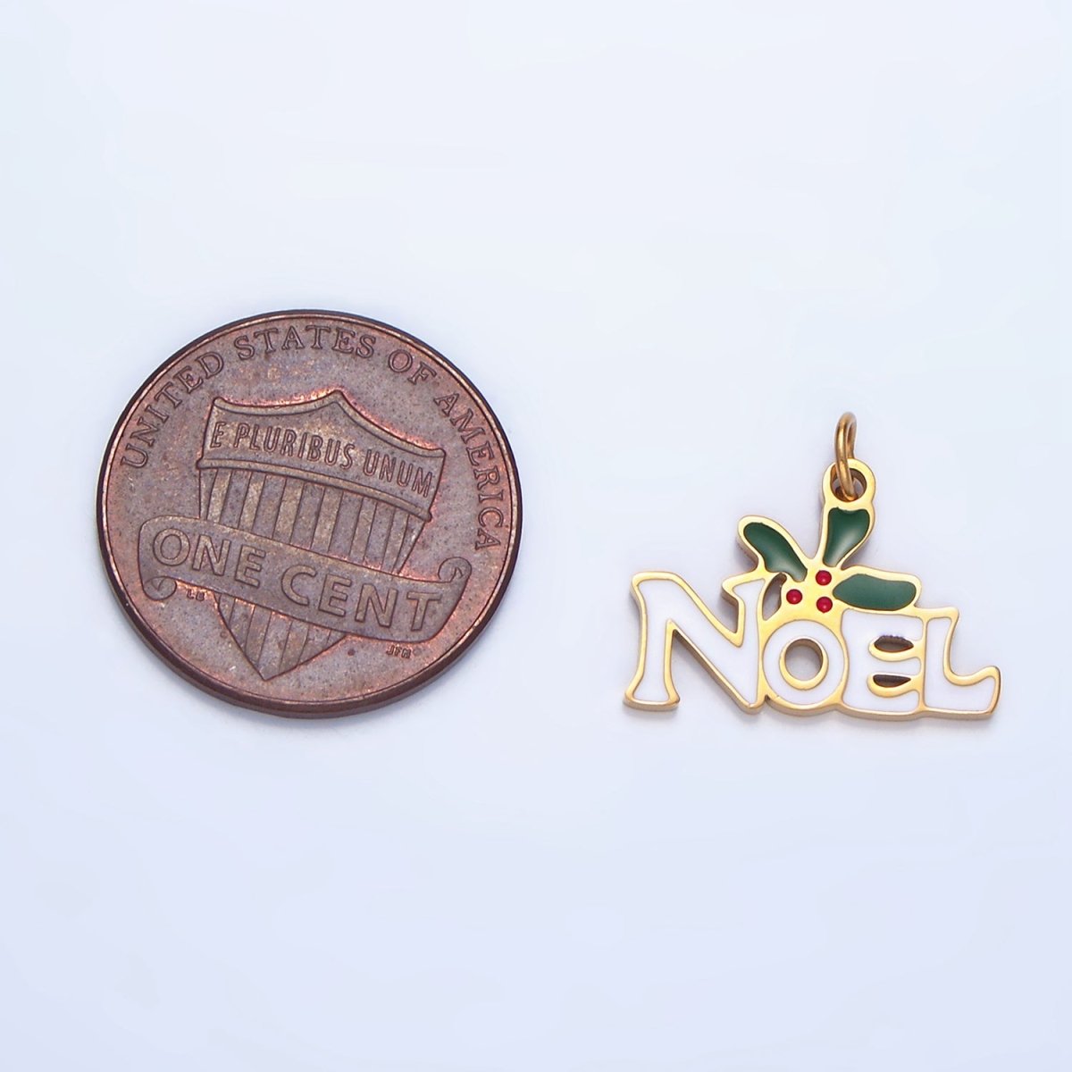 Stainless Steel "Noel" Script Mistletoe Enamel Christmas Holiday Charm | P1345