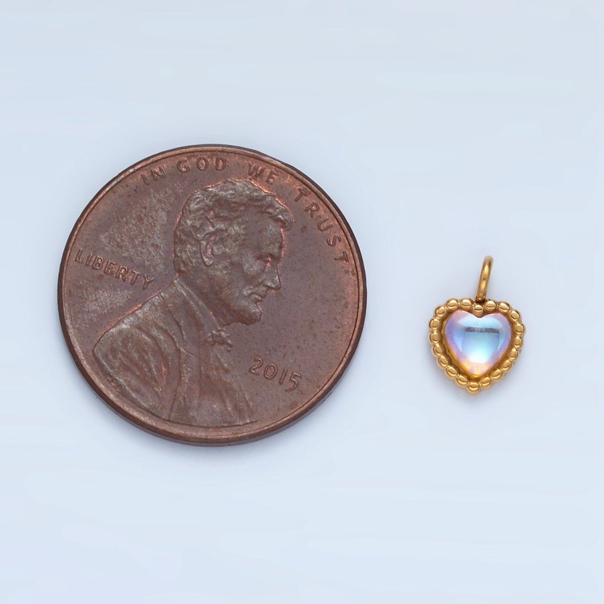 Stainless Steel Opal Gemstone Heart Beaded Dotted Charm | P1266